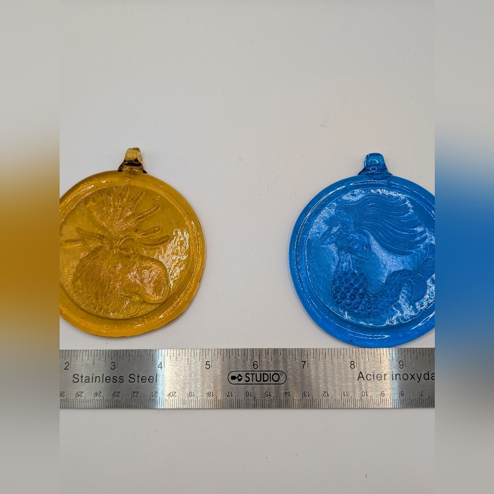 Yellow and Blue Glass Sunlight Catchers Moose & Mermaid